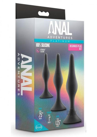 Anal Adventures Platinum Silicone Beginner Plug 3-piece Kit Black