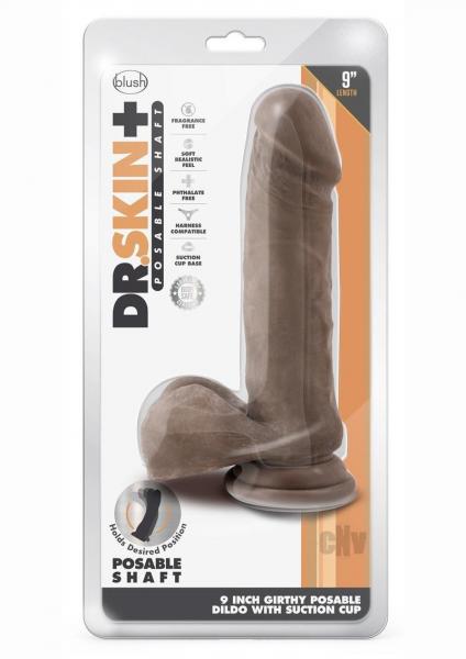 Dr. Skin Plus Thick Posable Dildo With Balls 9 In. Chocolate