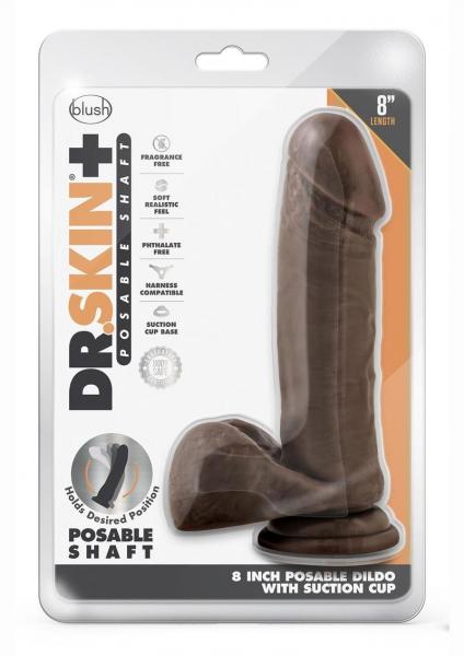 Dr. Skin Plus Posable Dildo With Balls 8 In. Chocolate