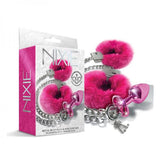 Nixie Metal Butt Plug & Furry Handcuff Set Medium Pink Metallic