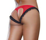 Dg Stretch Mesh Panty With Lace Ruffle Trim And Open-back Heart Detail Red/black M