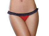 Dg Stretch Mesh Panty With Lace Ruffle Trim And Open-back Heart Detail Red/black M