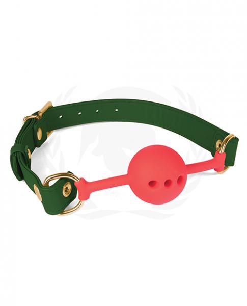 Spartacus 46 Mm Red Silicone Ball Gag With Green Pu Strap