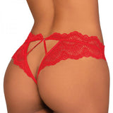 Dreamgirl Lace Tanga Open-crotch Panty And Elastic Open Back Detail Red M