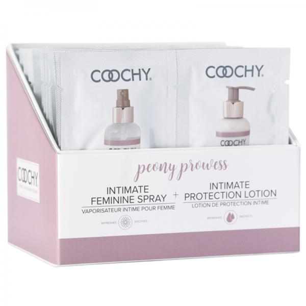 Coochy Peony Prowess Duo Foil Display Intimate Feminine Spray 0.9oz Intimate Protection Lotion 0.2oz