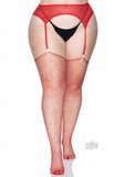 Rhinestone Fishnet Stockings 1x/2x Red