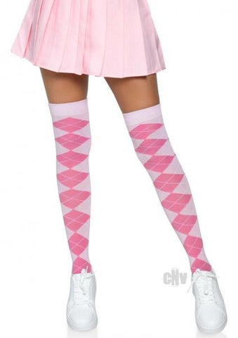 Argyle Knit Over The Knee Socks Os Pink