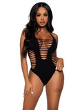 Seamless Shred Thong Bodysuit Os Blk