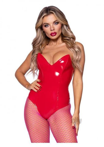 Vinyl Boned Bodysuit Lg Red