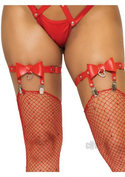 Vegan Leather Thigh Garter Heart Os Red