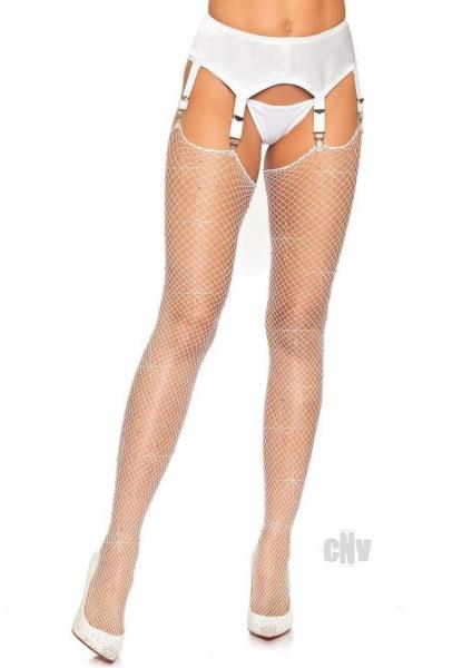 Rhinestone Fishnet Stockings Os White