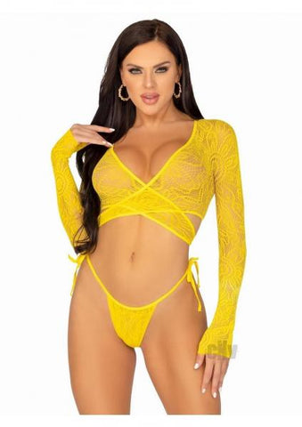 Daisy Lace Wrap Top Tie Panty Os Ylw