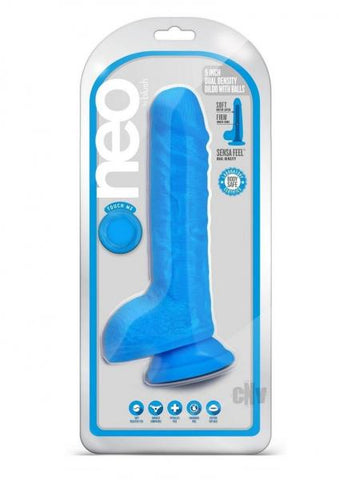 Neo Dual Density Dildo 9` Neon Blue