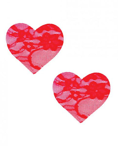 Neva Nude Lace Heart Pasties - Red O/s