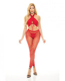 Pink Lipstick Gives You Hell Halter Bra, Pantyhose & G-string Red O/s