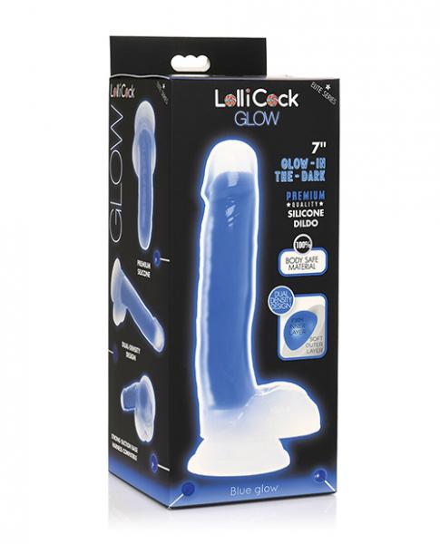 Curve Toys Lollicock 7" Glow In The Dark Silicone Dildo W/balls - Blue