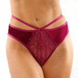 Kalina Velvet Strappy Cut-out Thong With Keyhole Back Magenta L/xl