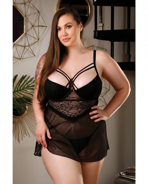 Curve Emily Strappy Chemise With Molded Cups & G-string Black 1x/2x