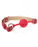 Spartacus Silicone Ball Gag W/red Gold Pu Straps - 46 Mm