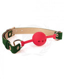 Spartacus Silicone Ball Gag W/green Gold Pu Straps - 46 Mm