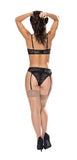 Magic Silk Ooh La Lace Demi Bra, Garter & Tanga Set Black Queen