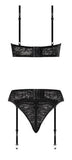 Magic Silk Ooh La Lace Demi Bra, Garter & Tanga Set Black Queen