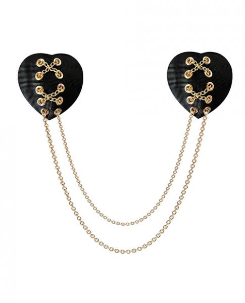 Neva Nude Two Heart Chained Pasties - Black O/s