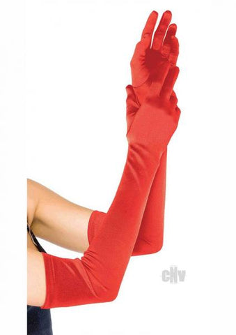 Extra Long Satin Gloves Os Red