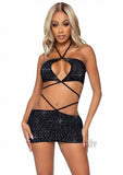 Rhinestone Keyhole Bandeau 2pc Sm Blk