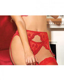 Scalloped Embroidery Garterbelt Front & Back Garters Red O/S