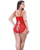 Lace Open Cup Crotchless Teddy Red One Size Queen