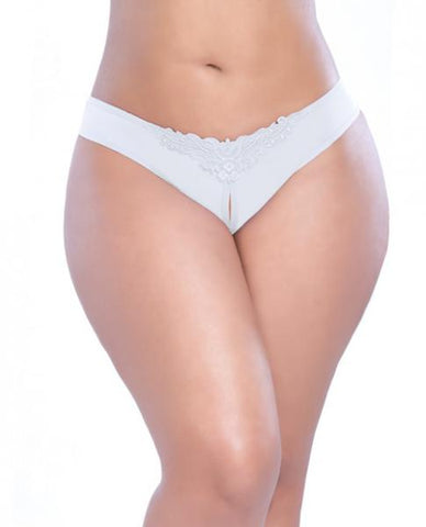 Crotchless Thong with Pearls White 1X/2X