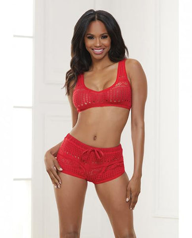 Knit Bralette & Cheeky Shorts Flame Scarlet Md