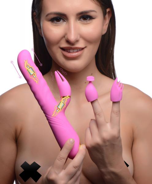 10x Versa-thrust Vibrating And Thrusting Silicone Rabbit With 3 Attachments