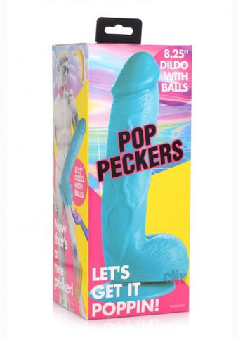 Pop Peckers Dildo W/balls 8.25 Blue