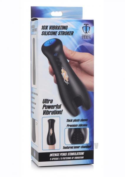 T4m 10x Vibrating Silicone Stroker Black