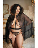 Allure Lace & Mesh Cape W/attached Waist Belt (g-string Not Included) Black Qn