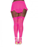 Fishnet Thigh High W/ Back Seam Hot Pink Q/s