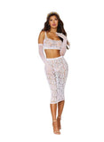 Dreamgirl Lace Fishnet Bralette & Slip Skirt White O/s