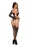 Lace Asymmetrical Teddy Bodystocking Black O/s