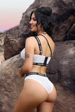 Fantasy Lingerie Vibes Drippin' Iridescent Strappy One-shoulder Top & Cheeky Panty Pearl White L/xl