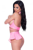 Magic Silk Hard Candy Halter Bra, Skirt & Thong Pink S/m