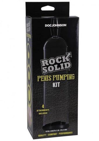 Rock Solid Penis Pumping Kit With 4 Attachments Black/clear