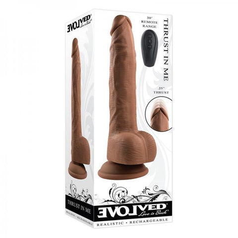 Evolved Thrust In Me Rechargeable Remote Controlled Thrusting Vibrating 9.25 In. Silicone Dildo Dark