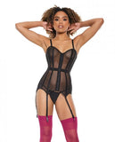 Coquette Mesh Corset With Zipper Front & Removable Straps Black  L