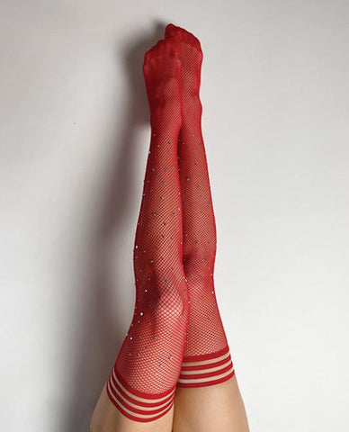 Kixies Red Fishnet Rhinestone Thigh High Size A