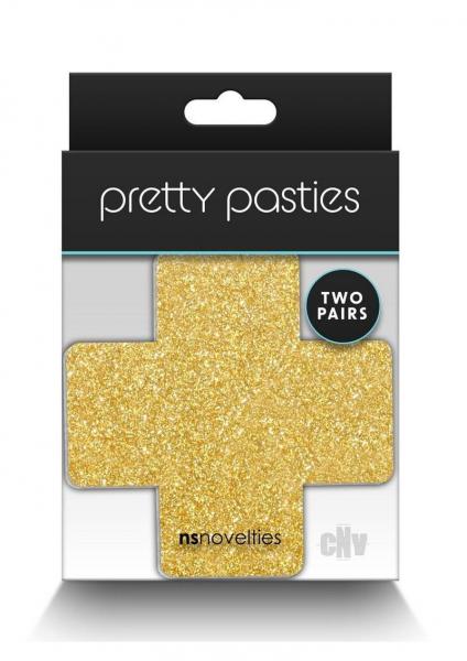 Pretty Pasties Glitter Cross Black/gold 2 Pair