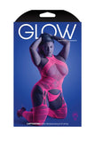 Fantasy Lingerie Glow Captivating High Neck Halter Bodystocking & G-string Set Neon Pink Queen Size