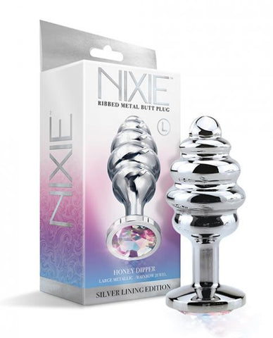 Nixie Ribbed Metal Butt Plug Honey Dipper Large