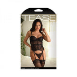 Fantasy Lingerie Tease Parker Gartered Lace Bustier & Panty Black L/xl